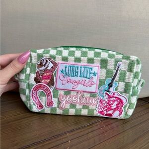 Green Checkered Cosmetic Bag with Western Cowgirl Patches